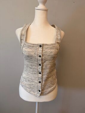 Project Social T Marled Oatmeal Ribbed Button Tank